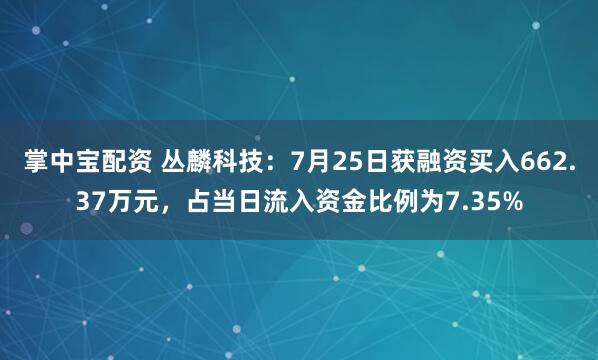 掌中宝配资 丛麟科技：7月25日获融资买入662.37万元，占当日流入资金比例为7.35%